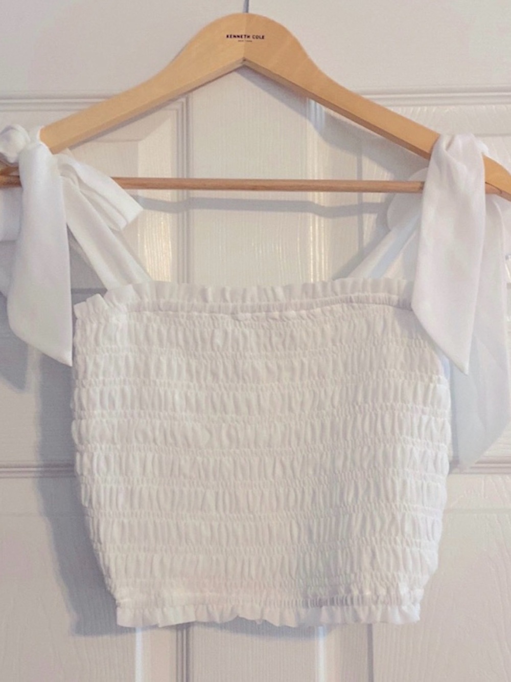 Altar’d State White Smocked Tie-Shoulder Top